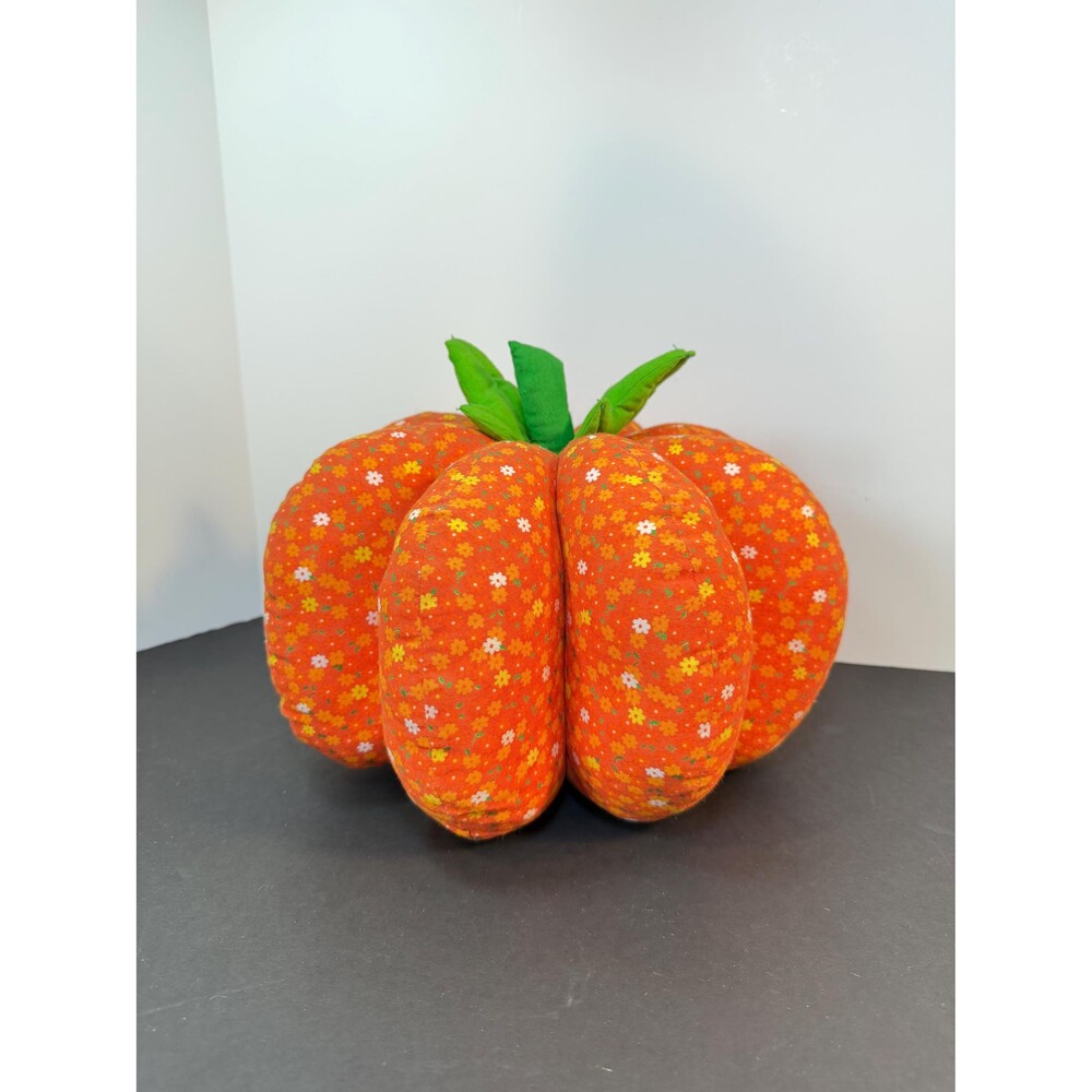 Fall Autumn Hand Crafted Calico Fabric Stuffed Pumpkin, Arts & Crafts
